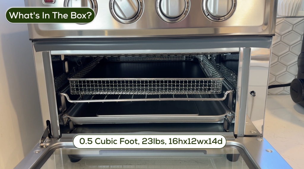 The inside of the Cuisinart Air Fryer Toaster Oven showing the measurements.
