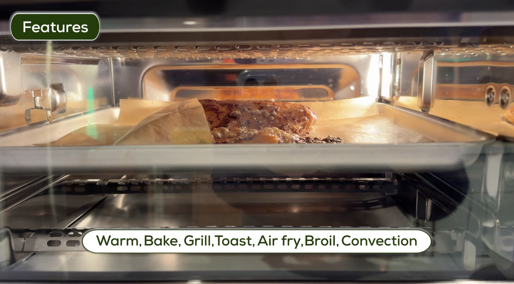 Close up of Cuisinart Air Fryer cooking chicken.
