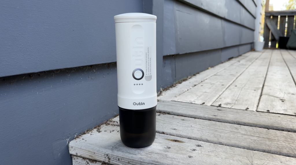 Outin Nano portable espresso machine on deck