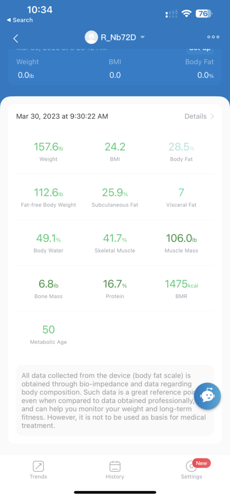 Renpho health app metrics