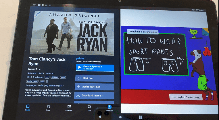 One of the key features of the tablet is that it has has split screen technology, which can let you multitask on one screen. This isn’t super intuitive so here’s how to use it. To use split screen, go to the small square in the bottom right bar and tap it. Your apps will shrink and you should see a small arrow below the app icon at the top of the open tab. Choose Split Screen and if they app is compatible with split screen, it will open up in just half the screen. That’s it! If an app doesn’t fill the window, yo can touch it and it will maximize to the space. To close your split screen view, tap the square at the bottom, which is now two rectangles, then swipe away the window you’re done with.