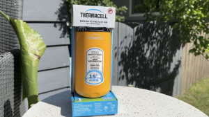 Thermacell Patio Shield in a box on a table.